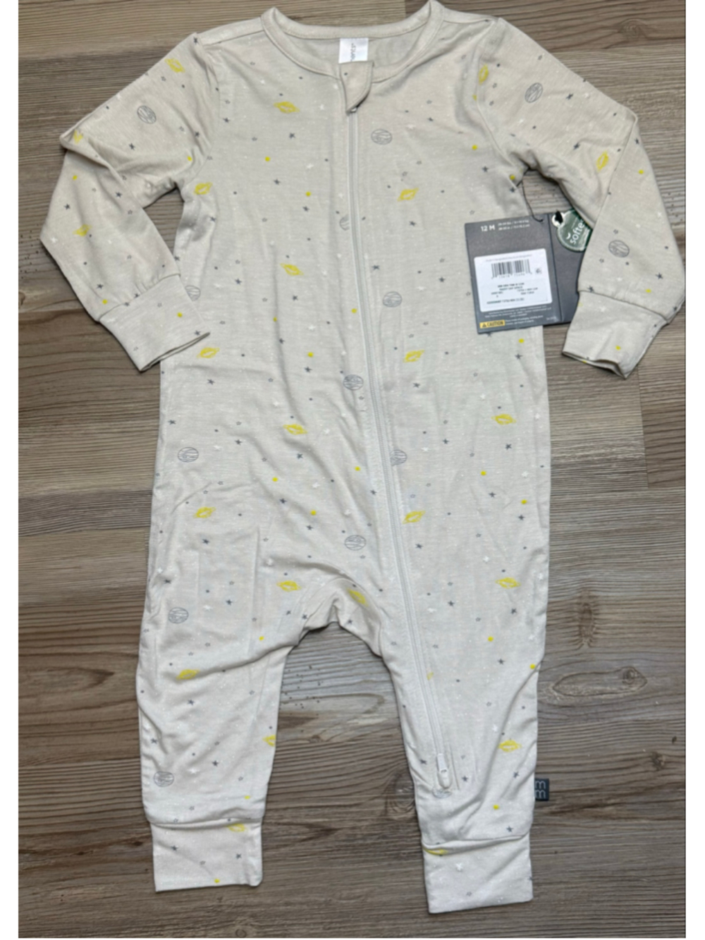 Modern Moments by Gerber Baby Footie 12 Months Beige Yellow Space Print